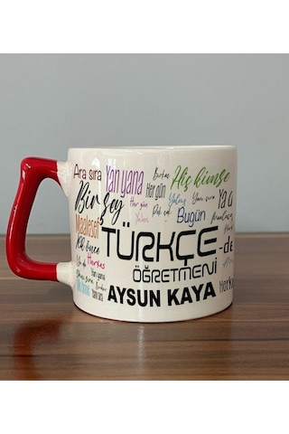 Kişiye Özel Türkçe Öğretmeni Baskılı Kırmızı Kulplu D Kupa