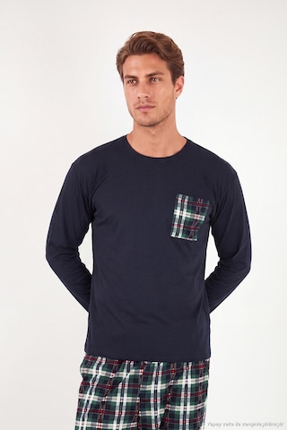 Buratti Ekoseli Cepli Beli Lastikli % 100 Pamuk Regular Fit Pijama Takımı Erkek Pijama Takımı 6572001 Koyu Lacivert