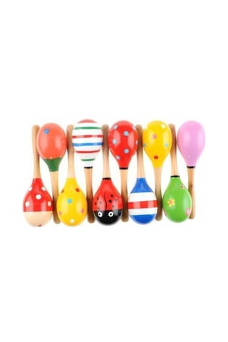 2 Adet Marakas Renkli Ahşap Marakas Büyük 20 Cm