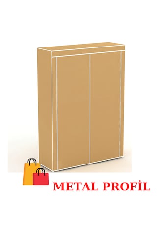 Beyazpazar Metal Profil 2 Bölmeli 14 Raflı Yeni Bez Dolap Bej