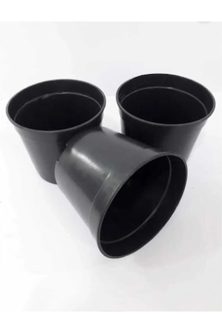 Katı Plastik Çiçek Saksısı 5 Adet 14'lük Üretim Saksısı Siyah