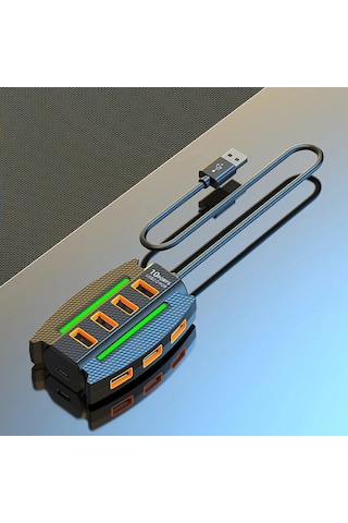 Xuweiwei Siyah Renkli Ortam Aydınlatmalı 10 Portlu Usb Hub Tak Calistir Dizustu Bilgisayar Fare Klavye Yazici Projektor Fan Icin Ideal