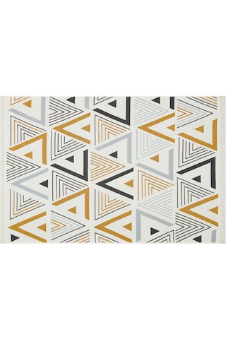 Yellow Grey Yıkanabilir Çift Taraflı Modern Desenli Dokuma Kilim