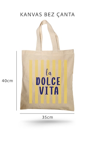 Lunora Collectıon La Dolce Vita Baskılı Kanvas Bez Çanta Ham Renk