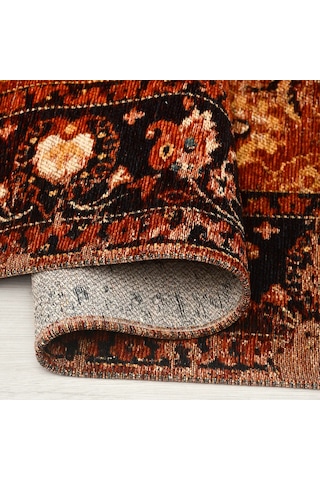 Narhan Nostaljik Kilim Saçaklı Robot Süpürge Uyumlu Oturma Odası Salon Kolay Temizlenebilir Akrilik Pamuk Halı Kiremit / Siyah