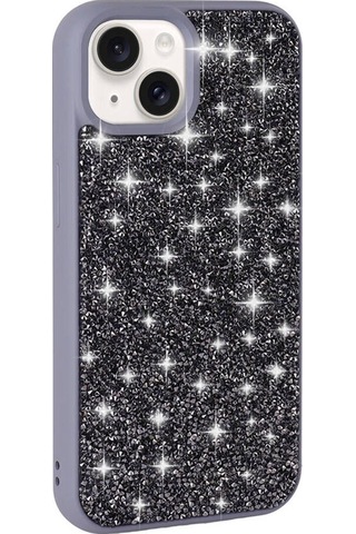 Apple Uyumlu iPhone 15 Parlak Taşlı Tasarım Pırlanta Csk Zore Kılıf-gri
