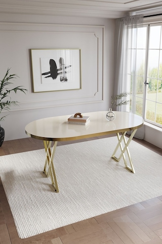 Mutfak Masası Takımı 6 Kişilik Masa Takımı Elma Avangarde Yemek Masa Takımı Benchli Gold