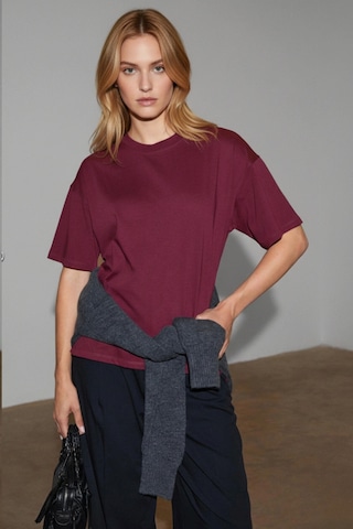 Soft&Basic Kadın %100 Organik Pamuk Oversize Fit Basic Yuvarlak Yaka T-shirt Bordo
