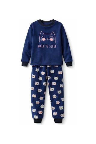 Kız Çocuk Kadife Polar Desenli Pijama Takımı 1682 Lacivert Lacivert