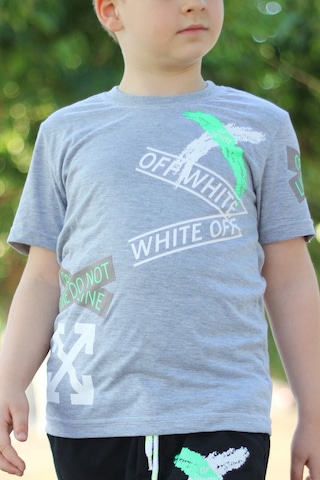 Panios Kids X Baskılı Sıfır Yaka Erkek Çocuk Gri T-shirt Gri