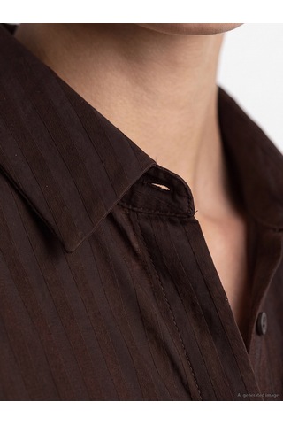 Lcw Everyday Kahverengi Beli Bağcıklı Çizgili Kadın Gömlek Tunik