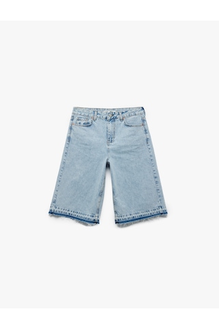Koton Pamuklu Pis Paça Düğmeli Cepli Denim Bermuda Şort Açık İndigo 5sal40316md Açık İndigo