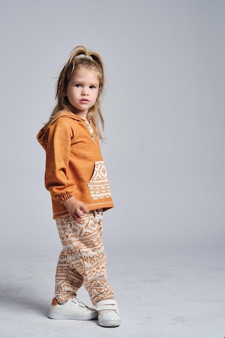 Etnik Desen Kanguru Cepli 2 Li Takım Oranj