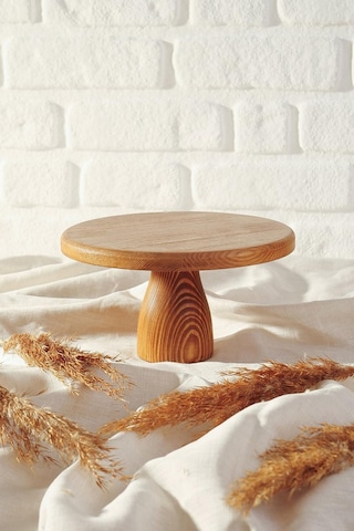Nishev Ahşap Yuvarlak Ayaklı Pasta Sunum Servis Tabağı Ahşap