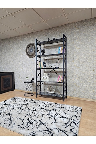 Siyah Boyalı Kitaplık - 5 Raflı Suntalem Lüks Kitaplık Luanda Çok Renkli