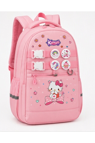 Hello Kitty Baskılı Özel Tasarım Ortopedik Su Geçirmez Cüzdanlı Okul Çantası Termal Beslenme Ve Kalemlik Seti Pembe