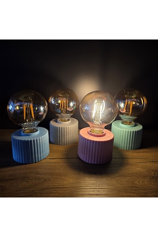 Ampul Tasarımlı Retro Masa Lambası Pilli Dekoratif Gece Lambası Mavi
