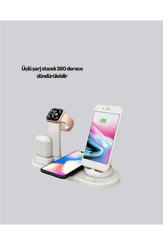 Apple iPhone Uyumlu, - 6 - Apple Watch Uyumlu Ve Apple Airpods Uyumlu İle 4'ü 1 Arada Şarj Ünitesi Tüm Apple Cihazları - Ece-umay - Tek Noktada