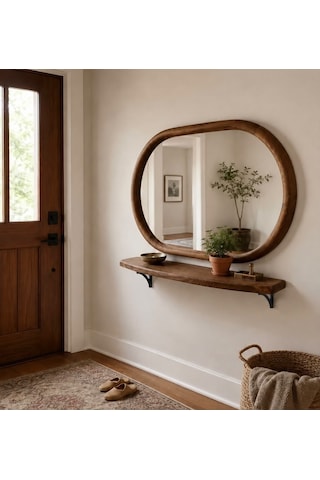 Dekoratif Elips Model 110x70 Cm Aynalı Dresuar - Raf Ceviz