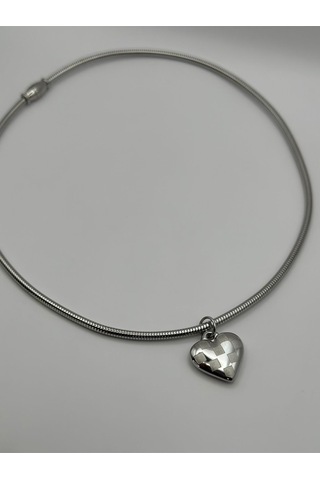 Arnes Jewelry Çelik Gold Ve Silver Kalpli Kolye Gümüş