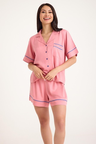 Amarelle Dream Pembe Viskon Kısa Kollu Şortlu Önden Düğmeli Pijama Takım Pembe