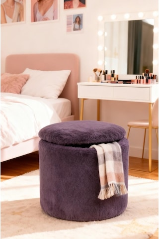 Sandıklı Peluş Puf 40x40x42 Cm Dekoratif Oturma Pufu Makyaj Masası Taburesi - Antrasit Çok Renkli