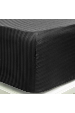 Çizgili Saten Yatak Çarşafı Lastikli 100x200 Yastık Kılıfı 50x70 Siyah