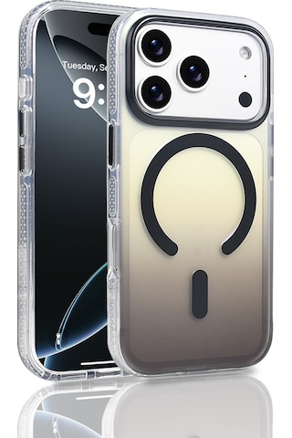 Apple Uyumlu iPhone 17 Pro Kılıf M-safe Şarj Özellikli Transparan Renk Geçişli Mkst Toros Kapak - Gri Gri