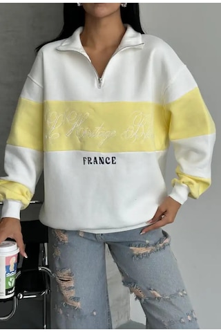 Yarım Fermuar Ikı Renklı Sweat Sarı