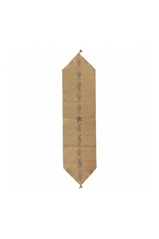 Dyris 200x50 Cm Jüt Runner Balık Desenli Doğal Hasır Masa Örtüsü Rustik & Bohem Dekoratif Runner Acı Kahverengi