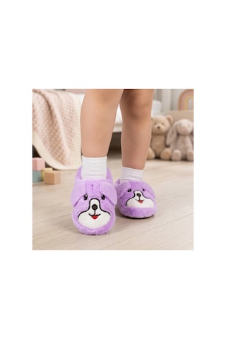 Modafocus Çocuk Köpekli Peluş Panduf - Mor Mor