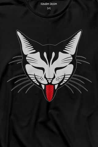 Dilini Çıkaran Sevimli Kedi Cat Musicuzun Kollu Tişört Baskılı T-shirt 001