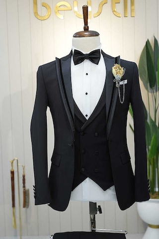 Bys Beystil Erkek Siyah Slimfit Yelekli Damatlık & Smokin 76016