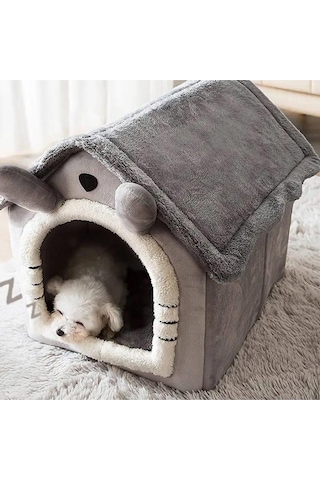 Yumuşak Peluş Kedi&köpek Evi Kapalı Kulübe Tasarım Sıcak,yıkanabilir Minderli Evcil Yatak