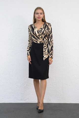 Livanomi Üstü Leopar Desen Elbise-siyah