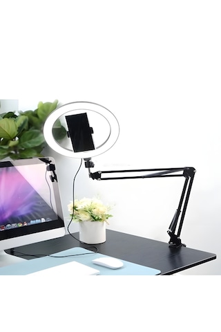 Smaylıng Masa Tipi 10 İnç Ring Light Halka Işık + Kelepçeli Kol Ayak + Telefon Tutucu 3 Mod 10 Kademe Led Işık