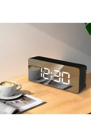 Hymark Dijital Çalar Saat Usb/pil Aynalı Led Termometre Alarm Gece Modlu Eletronik Saat