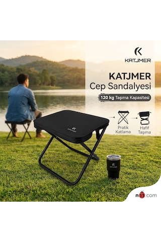 Katjmer Taşınabilir Çantalı Kamp Sandalyesi Mini Balıkçı Ve Piknik Taburesi Katlanır Cep Sandalyesi Siyah