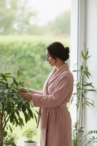 Lumor Şal Yaka Wellsoft Peluş Yumuşak Sabahlık Pudra Pudra