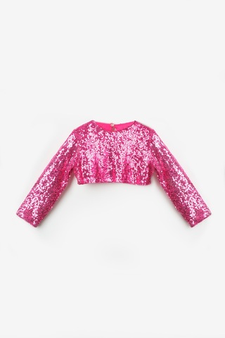 Le Mabelle Fuşya Uzun Kollu Pullu Kız Çocuk Crop Bluz Fuşya