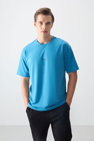 Air Jones Tommy Life Petrol Mavi Pamuklu Kalın Yumuşak Dokulu Oversize Fit Baskılı Erkek T-shirt - 88373 Petrol Mavi