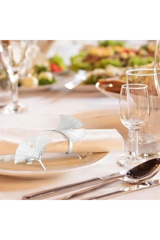 Shineyee Altın Ve Gümüş Metal Yaprak Desenli Dayanıklı Peçete Halkaları - 20'li Paket, Şık Sofra Aksesuarı Gümüş