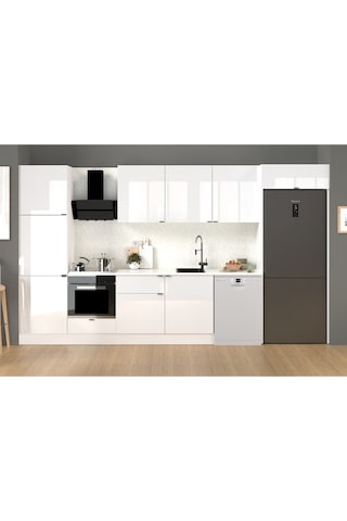 380 Cm %100 Mdf Tezgahlı Efil Ankastre Mutfak Dolabı Beyaz