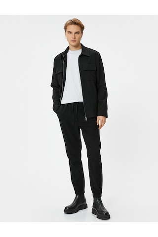 Koton Slim Fit Pantolon Jogger Beli Bağcıklı Cep Detaylı Siyah 4wam40030hw