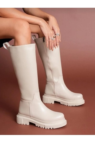 Nesilshoes Nesil Shoes Toz 1978 Bej Fermuarlı Günlük Kadın Çizme
