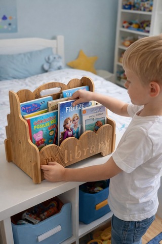 Montessori Ahşap Çocuk Kitaplık Kahverengi Eğitici Ve Dekoratif Tasarım My Library Kahverengi