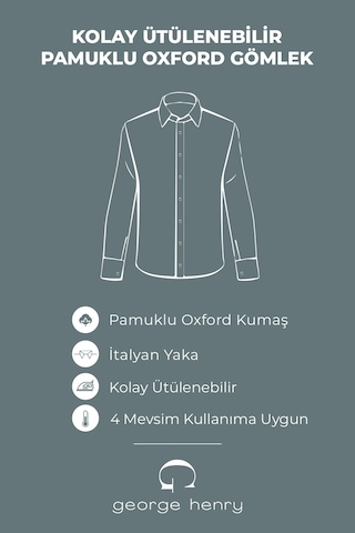 George Henry 2'li Paket Pamuklu Oxford Slim Fit Dar Kesim Klasik Yaka Desenli Gömlek Beyaz - Mavi