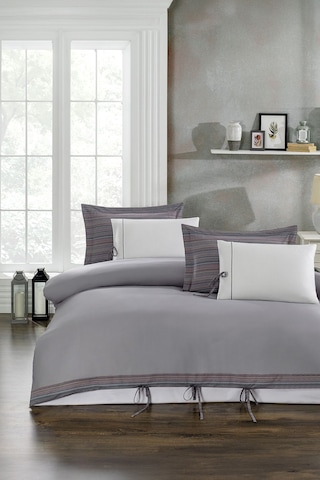 Elba %100 Pamuk Saten Çift Kişilik Nevresim Takımı Gri Gri