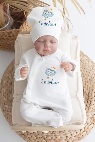 Bebewini %100 Pamuk Baskılı 11'li İsimli Hastane Çıkışı M18 Ekru