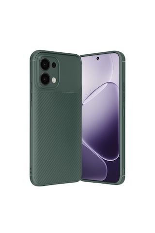 Oppo A6 Pro Uyumlu Karbon Fiber Desenli Auto Focus Lens Korumalı Şık Kılıf Koyu Yeşil